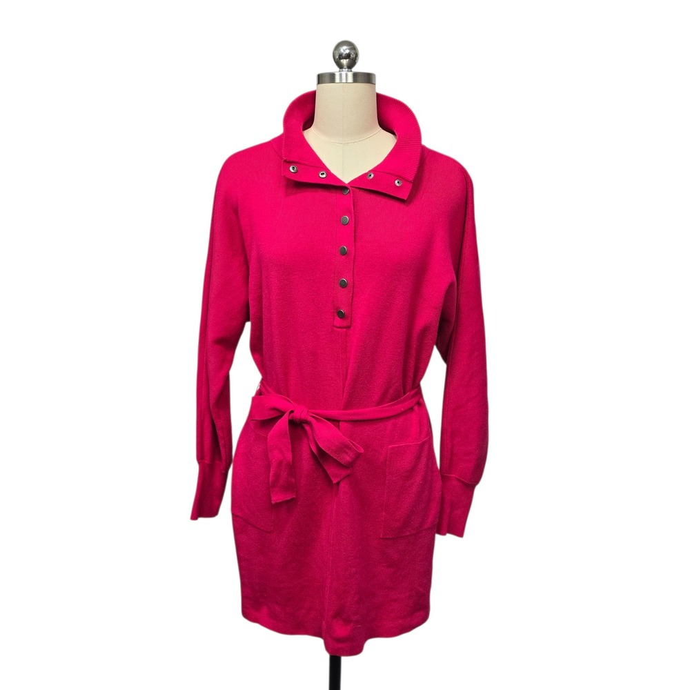 Daily Practice Women's Pink Knit Sweater Dress Belted Collar XS